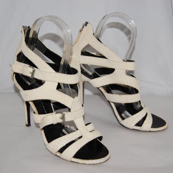 39/9 ❤️ GIUSEPPE ZANOTTI Ivory Leather High Heels GLADIATOR SANDALS BOOTS ITALY - Picture 10 of 14